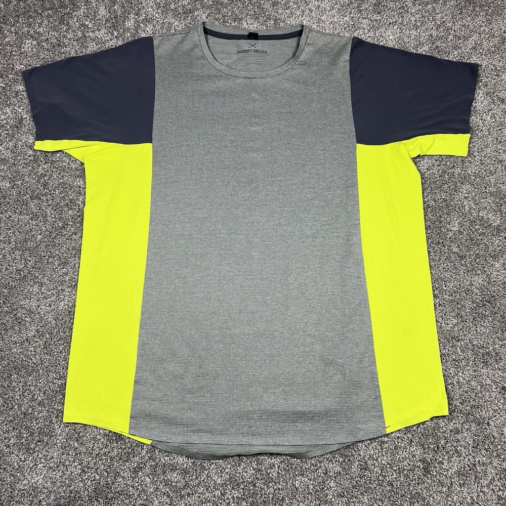 Lululemon Robert Geller Shirt Mens Medium Gray & Neon Green Athletic Running Gym